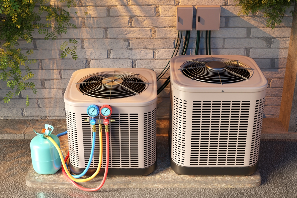 Two,Outdoor,Air,Conditioning,Units,With,Refrigerant,Tank,And,Pressure
