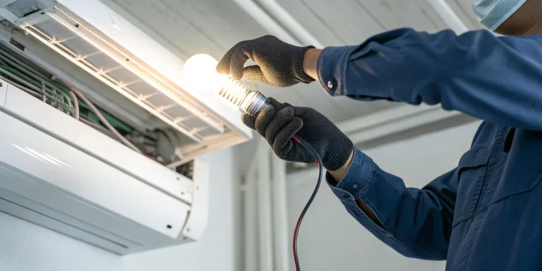 A technician completes the safe installation of an HVAC UV light.