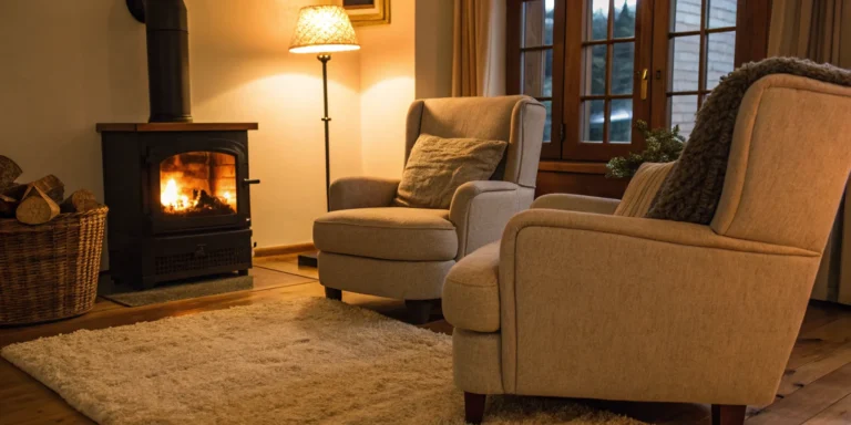 A cozy living room with a fireplace, warmed by a new gas furnace installation.