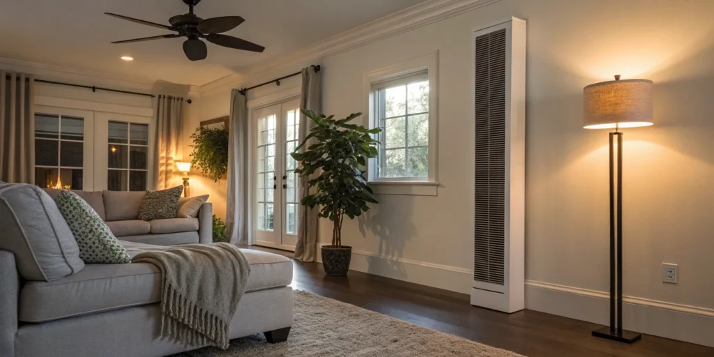 A home's forced hot air vent, part of the system used when adding central air.